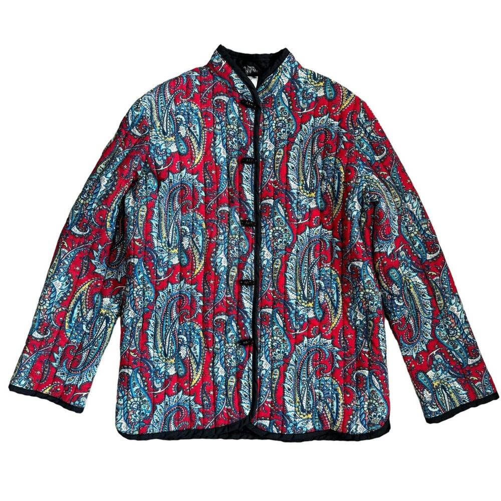 Vintage Red Paisley Quilted Blazer Jacket Women’s Size Small Joray Toggle Button